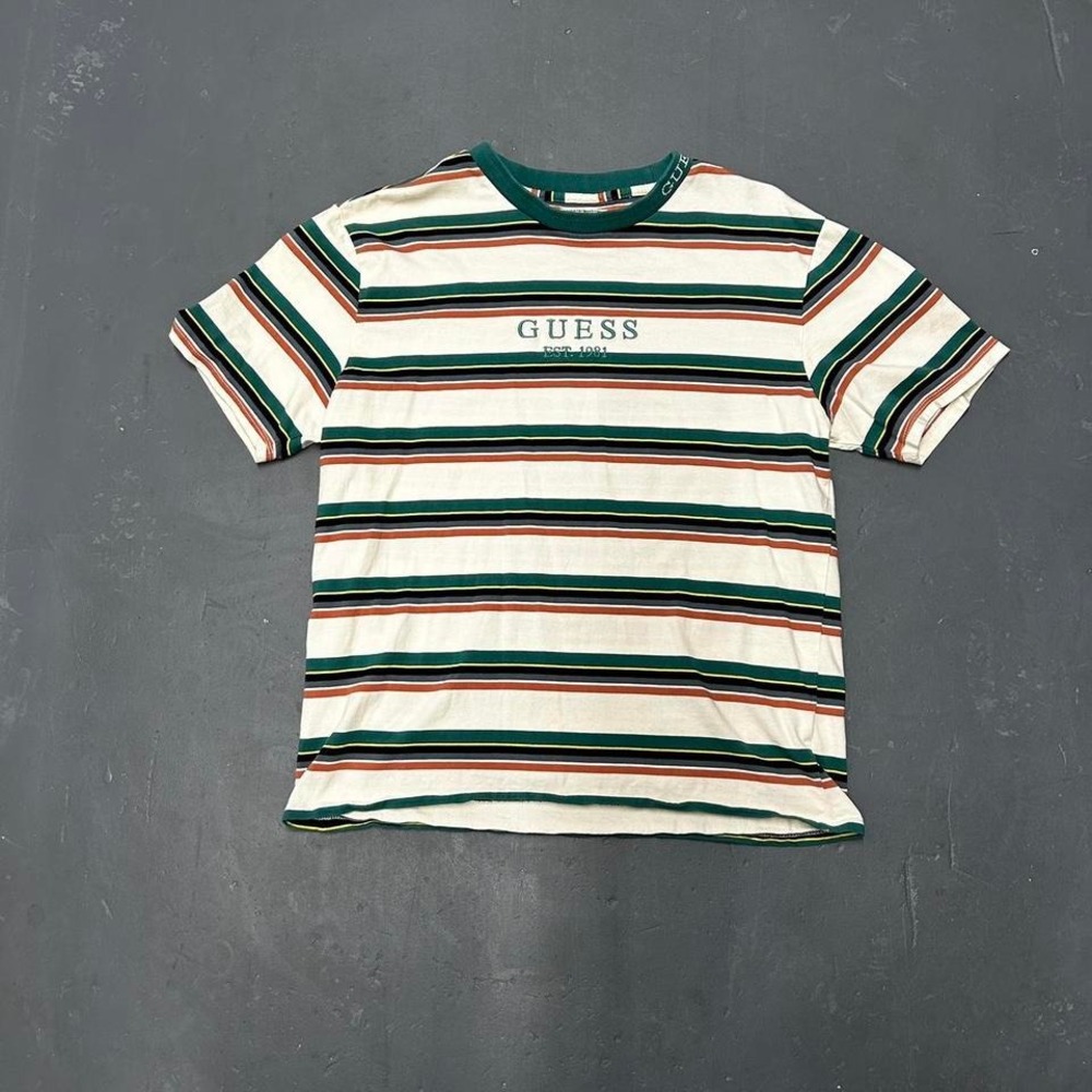 Vintage 90s/y2k green and white striped multicolor Guess Jeans USA tee